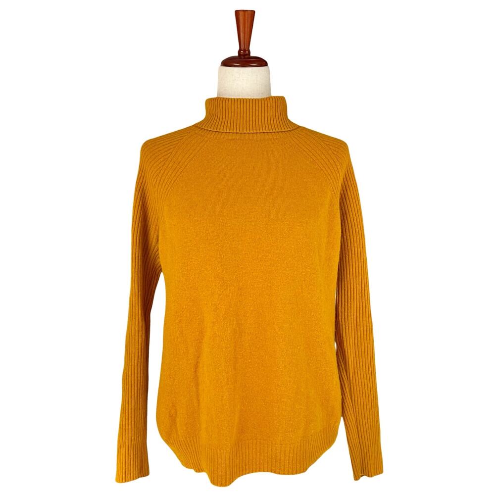 LINY XIN 100% Superfine Merino Wool Turtleneck Sweater Mustard Yellow Size L